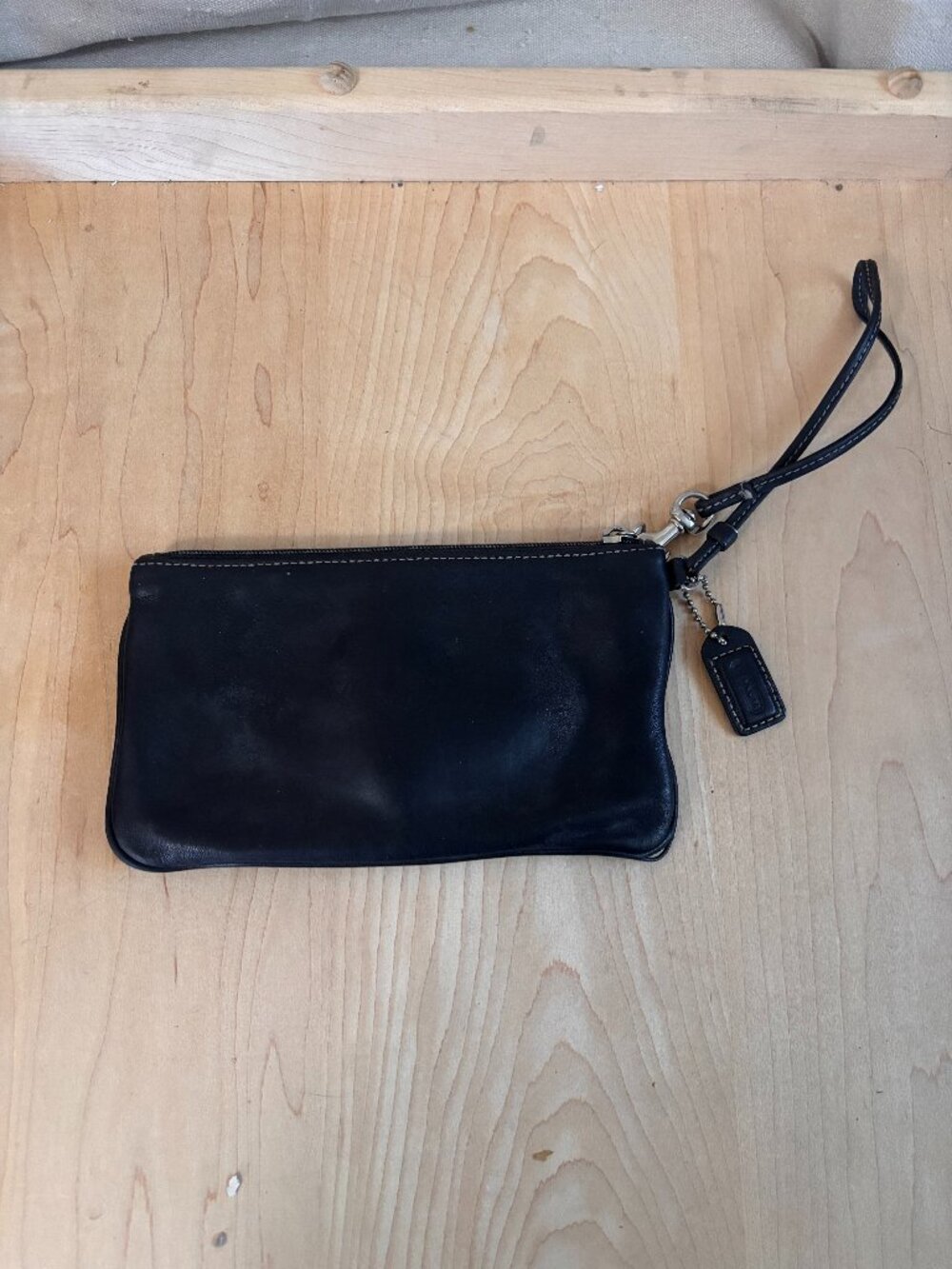 Classic Beautiful Black Leather Couch Wristlet Bag